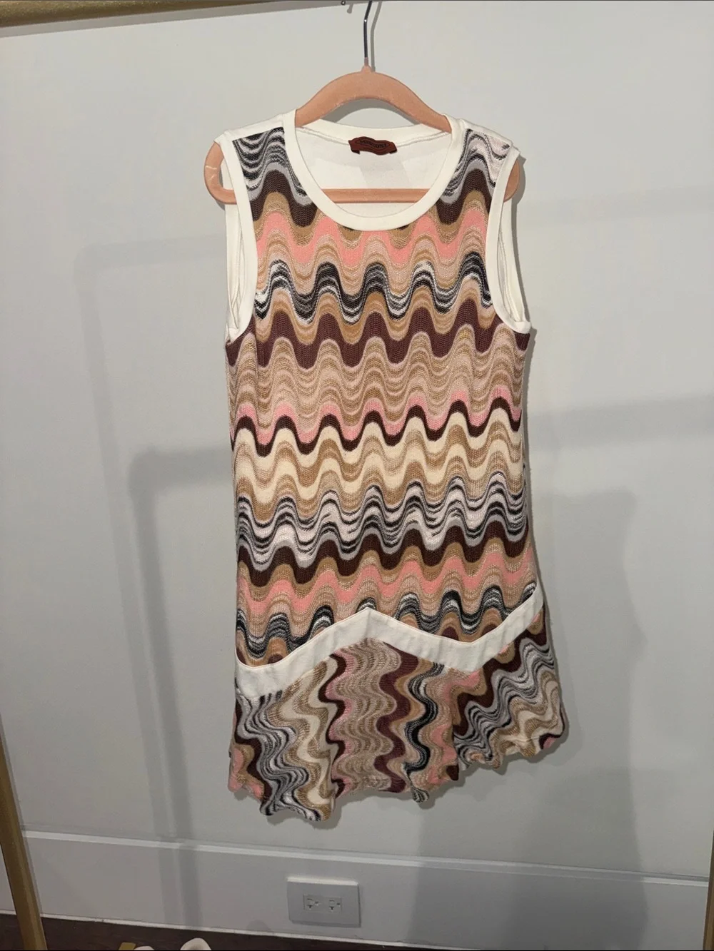Missoni Girls Wave-Pattern Knit Dress in Pink, Brown, Cream